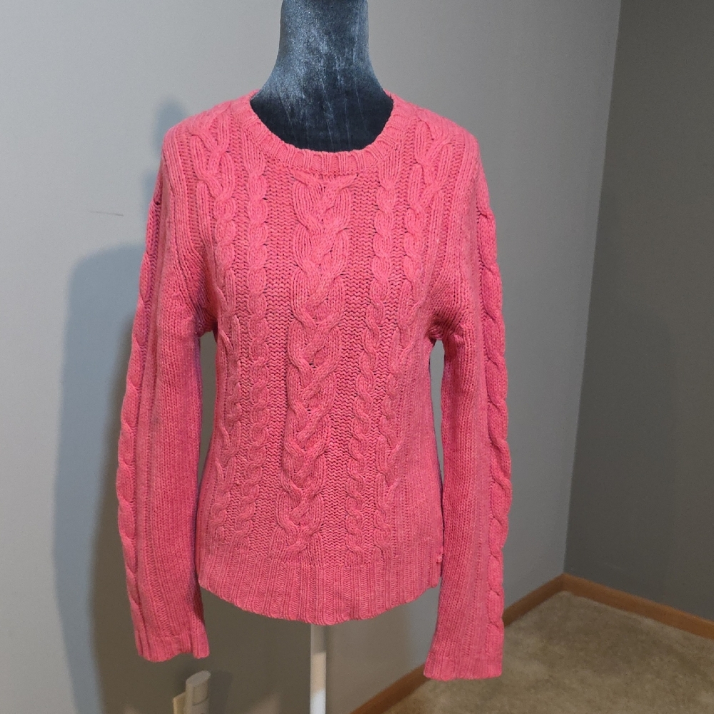 American‎ Eagle Cable Knit Crewneck Sweater Coral Pink Wool - M